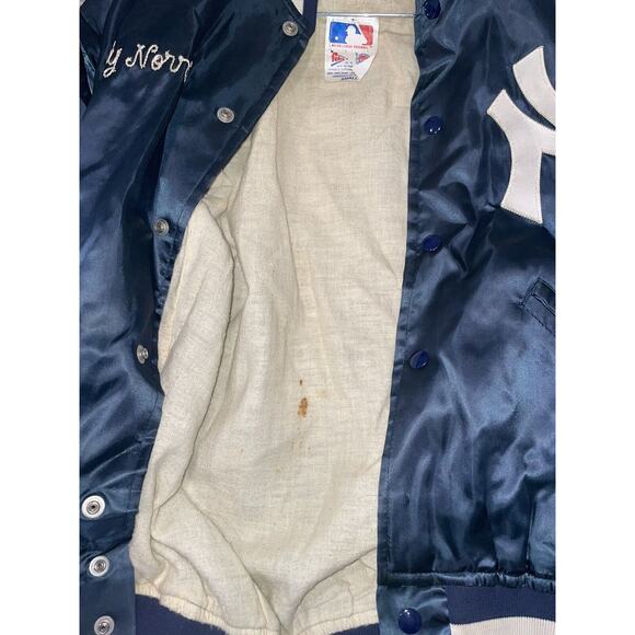 VTG 80s New York Yankees Starter Diamond Collection S Satin Bomber Jacket Flaws - Picture 3 of 10